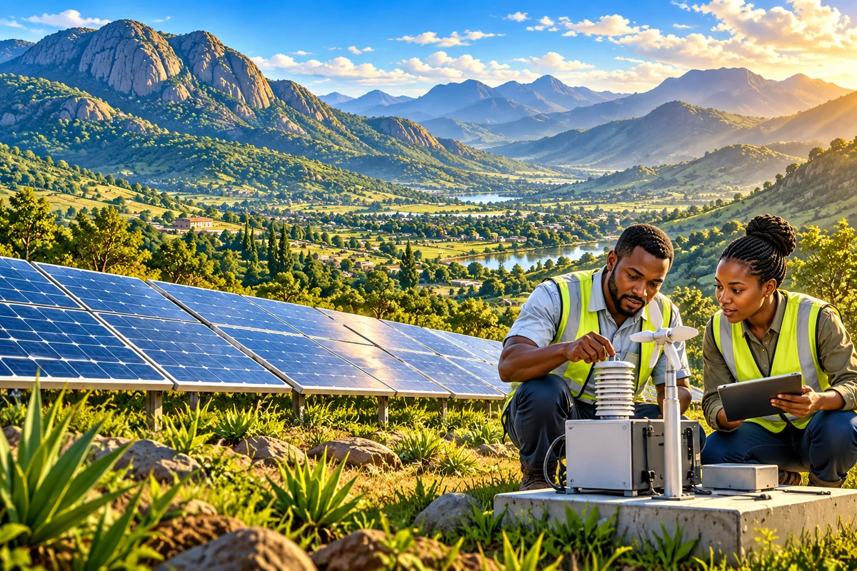 Editorial illustration of solar energy innovation in Eswatini